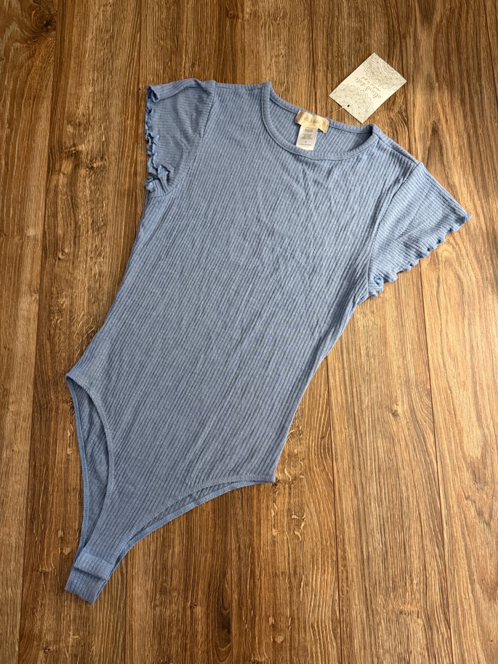 Altar'd State Light Blue Ribbed Short Sleeve Bodysuit